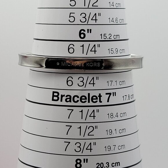 Michael Kors Silver Tone Logo Open Cuff Bracelet Tiny Diamond Accent 6.5" - Picture 11 of 11